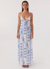 Flora Linen Maxi Dress - Floral Wave